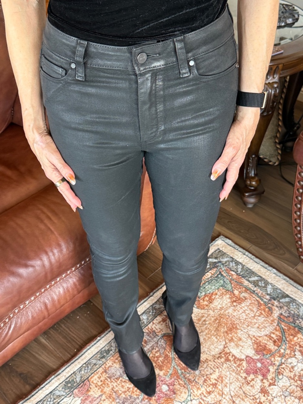 PAIGE Coated Charcoal Skinny Jeans